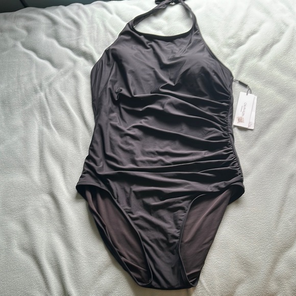 Calvin Klein Black One-Piece Swimsuit with Halter Neck size 16 - Picture 3 of 4